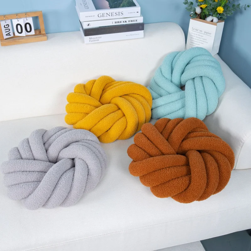 Northern EuropeinsLambswool Pillow Three-Strand Rope round Pillow Sofa Backrest Hand-Woven Cushion Cushion