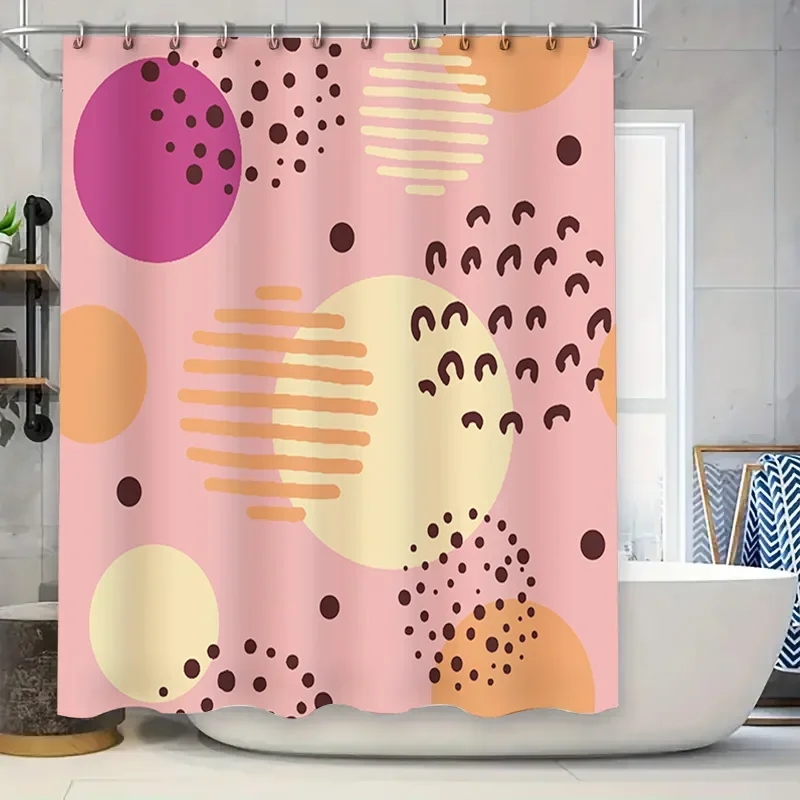 

Современный декор ванной комнаты: розовая абстрактная занавеска для душа с геометрическими фигурами, идеально подходящая для спа-салона в доме!