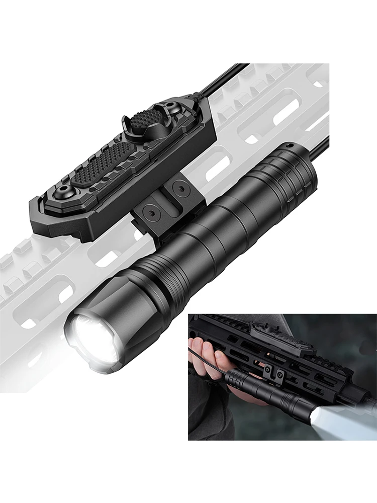 Latarka LED do karabinu EZshoot 1800 lumenów z zdalnym włącznikiem ciśnieniowym, ładowalna, kompatybilna z M-Rail, aluminiowa, myśliwska. — 2