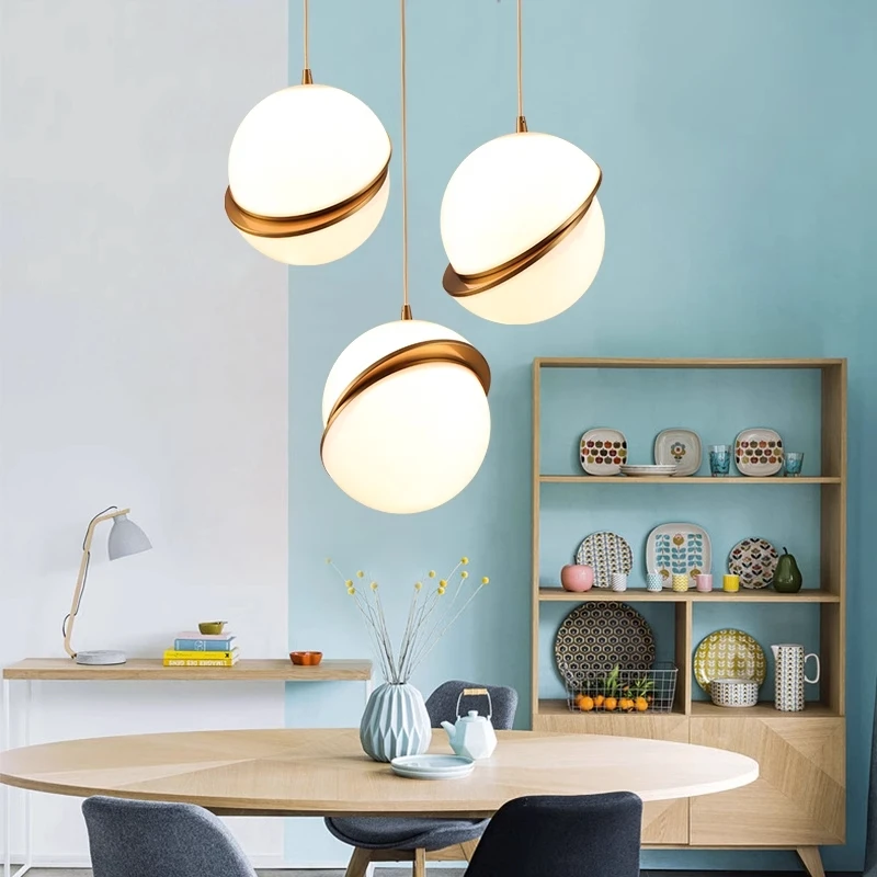 

Modern LED Pendant Lights Dining Table Decor Bedroom Restaurant Chandelier Fixtures Golden Hanging Lamp Ball Lampshade