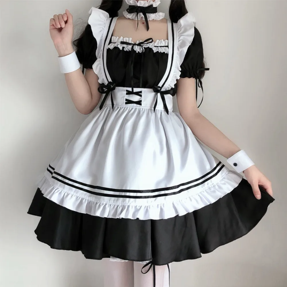 Fantasia feminina de empregada japonesa – Conjunto de vestido cosplay lolita, para uso diário, eventos de cosplay, reuniões de anime e passeios casuais
