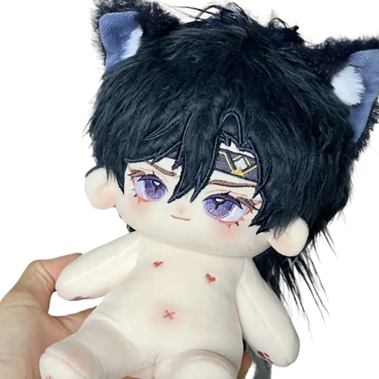 Ashes Of The Kingdom Fu Rong 20cm Anime Game  Cosplay Plush Doll Body With Skeleton Handsome boy with long hair and animal ears