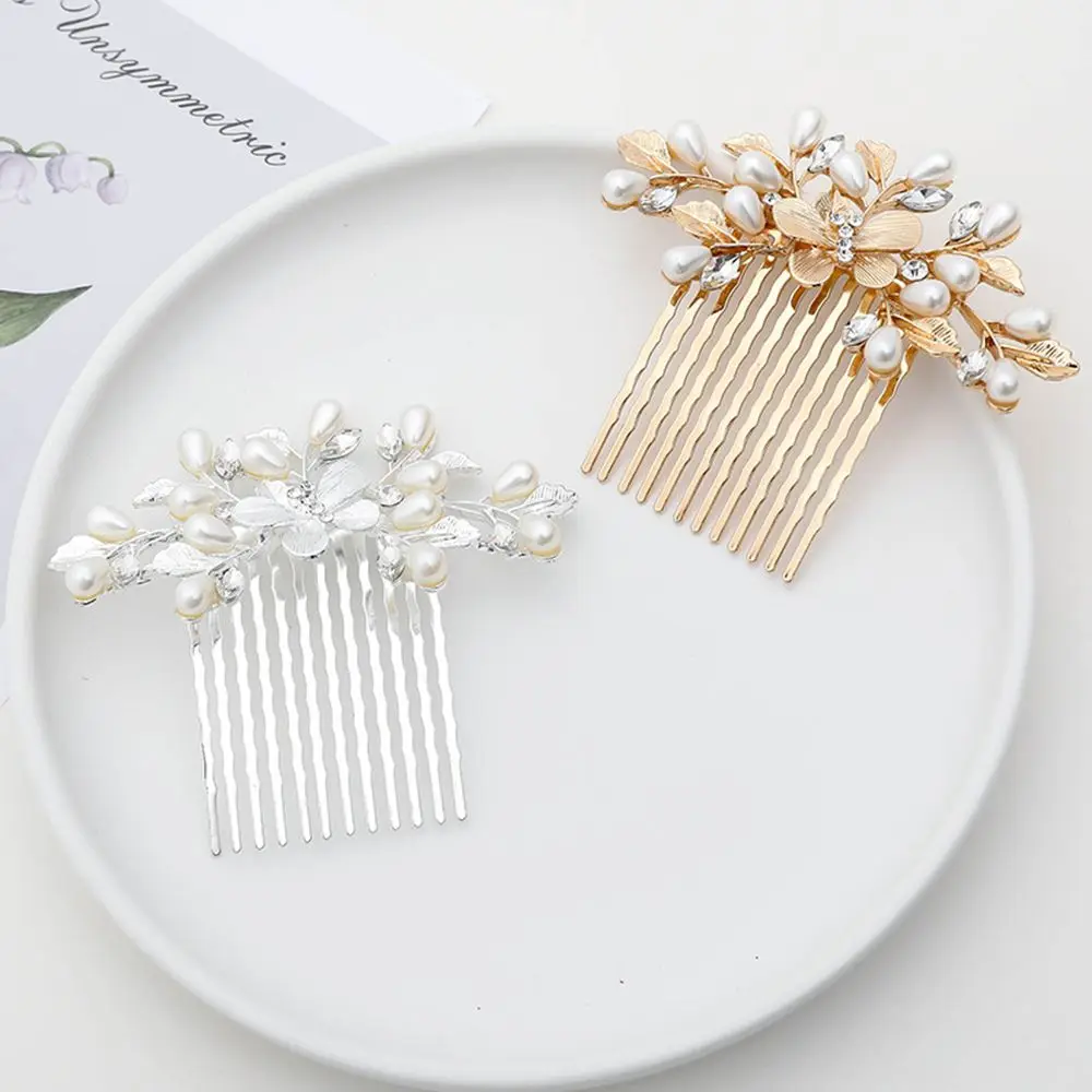 Design Flowers Pearl Women Temperament Rhinestone Hair Stick Korean Style Headwear Five-tooth Hair Comb Hair Accessories