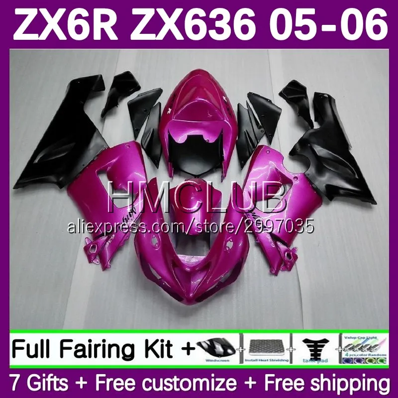 Fairing Kit For KAWASAKI NINJA ZX 6R 600 636 6 R ZX636 ZX6R 05 06 100No.68 ZX600 600CC ZX-6R ZX-636 2005 2006 Body Pink black