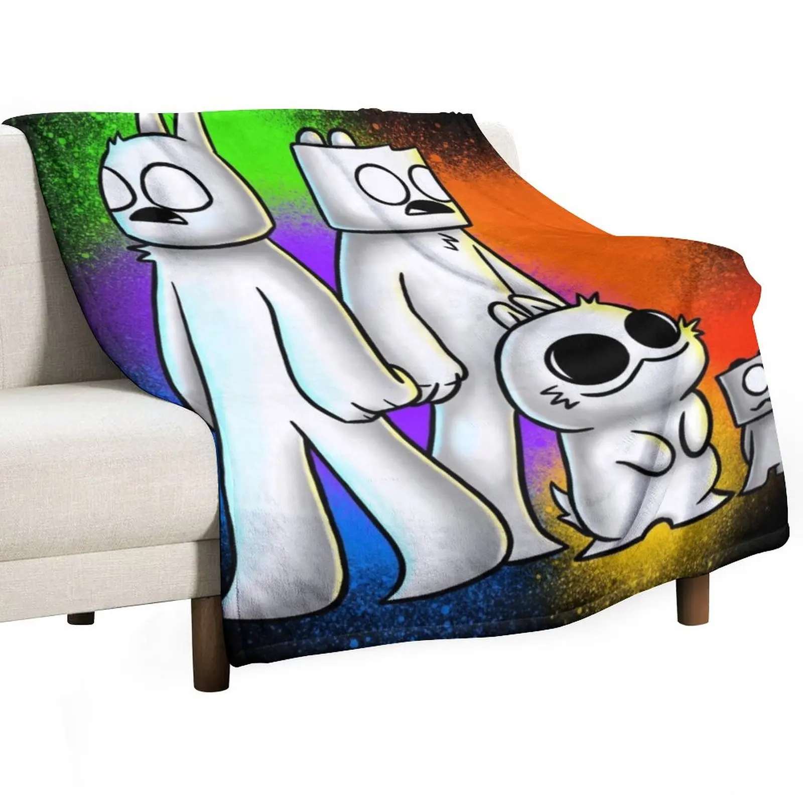 

GibThom, Jack, Bip and Little guy Over colors Throw Blanket Warm Throw Blanket Gift for Anniversary