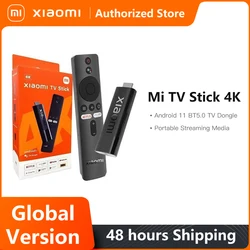 Versão global Xiaomi Mi TV Stick 4K Android 11 BT5.0 TV Dongle Mídia de streaming portátil em vários idiomas