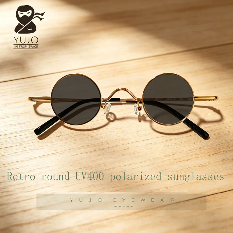 Vintage style metal circular UV400 polarized light prescription for myopia, optical reading sunglasses, small-sized lenses 35mm