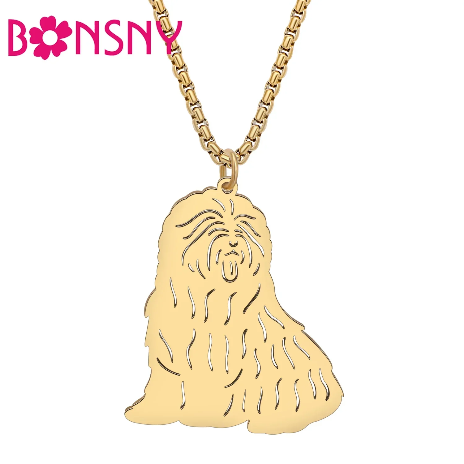 

BONSNY Stainless Steel English Sheepdog Dog Necklace Cute Puppy Pets Pendant Jewelry Party Favors for Women Girls Kids Gifts