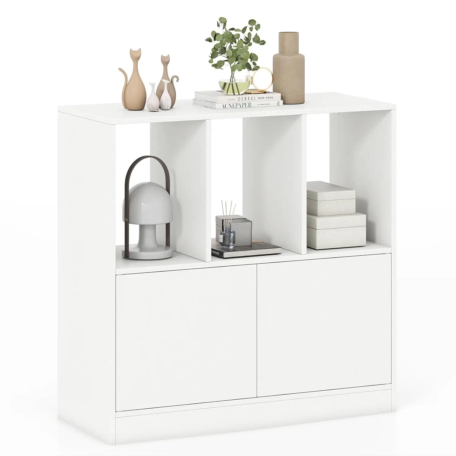 

3 Cube Bookcase with Doors 3-Tier Wood Cubby Shelf Cabinet Display Freestanding Storage Organizer Living Room Study Customized