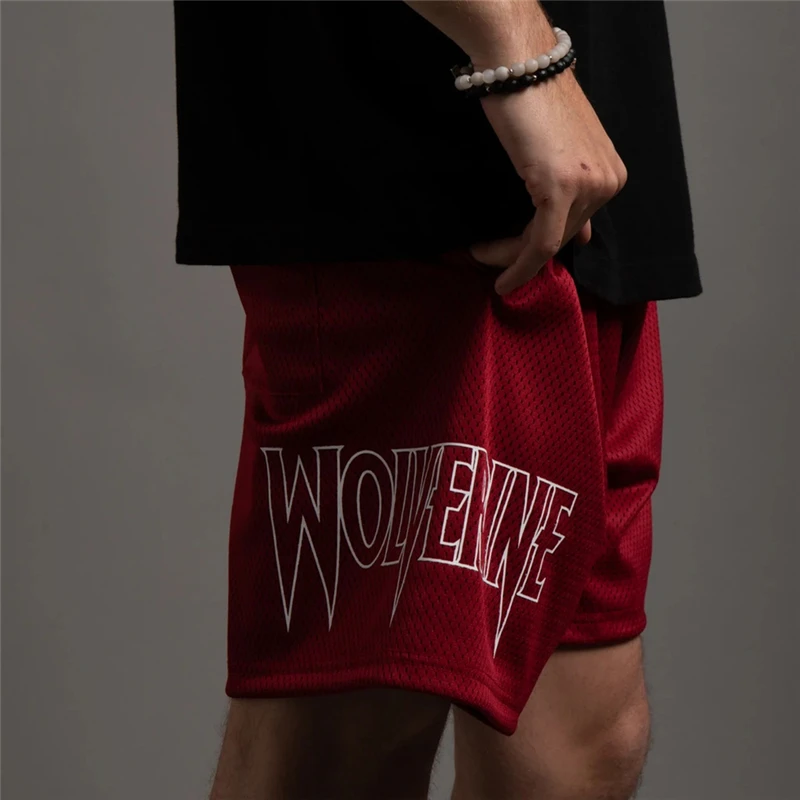 2024 Summer New Style Fashion Wolve Men Shorts Mesh Casual Quick Dry Fitness Jogging Workout Male Training Sports Short Pants