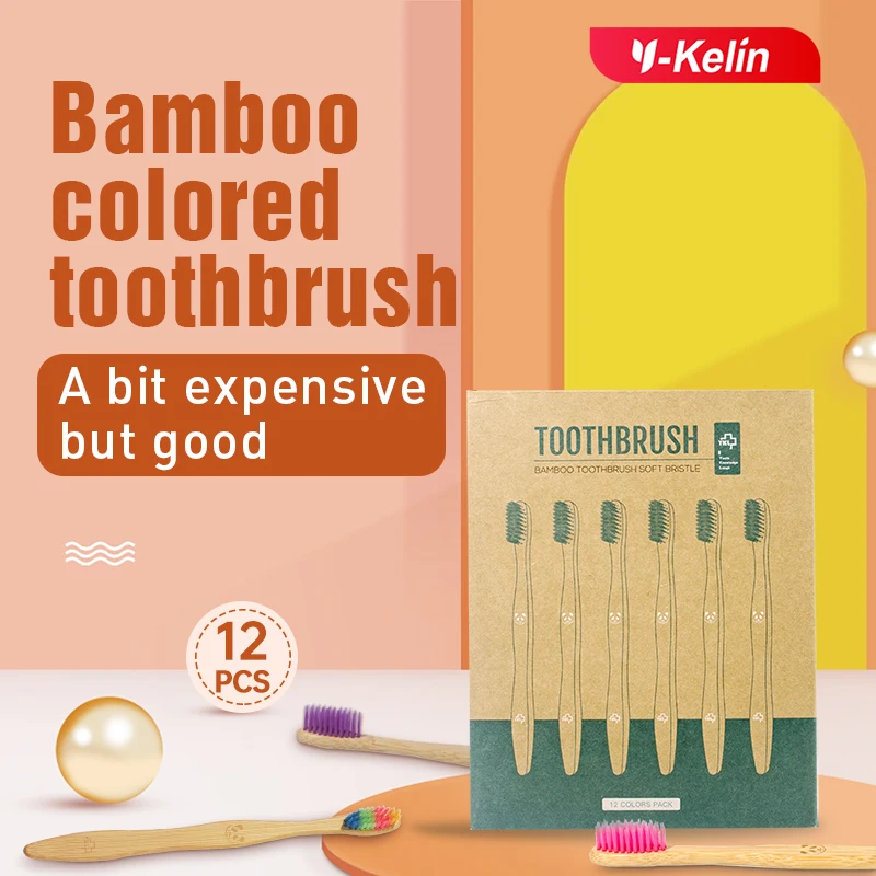 Y-Kelin New 12 Pcs Charcoal Bamboo Toothbrushes Soft  Eco-Friendly Biodegradable Natural Toothbrush Best Oral Care