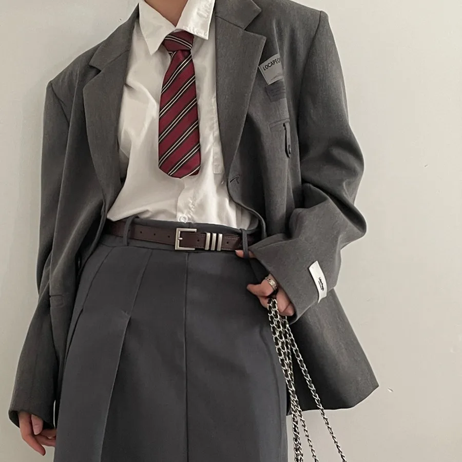 Simple Metal Square Head Brown Belt Jk Skirt Jeans Decorative Belt Student Campus Fashion School Uniform Belt Gift