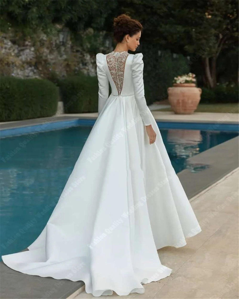 Sederhana gaun pernikahan permukaan Satin baru halus lengan panjang gaun pengantin pesta Formal lantai mengepel V-Neck Vestidos De Novia