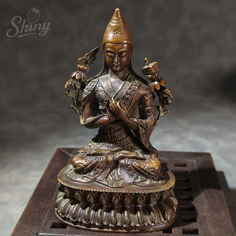 

Antique Tibetan Tsongkhapa‌ Buddha Statue Hand-carved Bronze Ornaments Retro Fengshui Prayers Offerings Sculptures