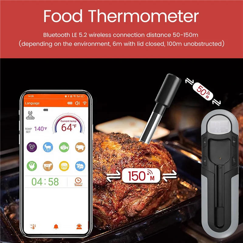 A85I-Wireless Thermometer Food Meat Steak Digital Bluetooth Barbecue Accessories Kitchen Oven Grill BBQ Smart Thermometers