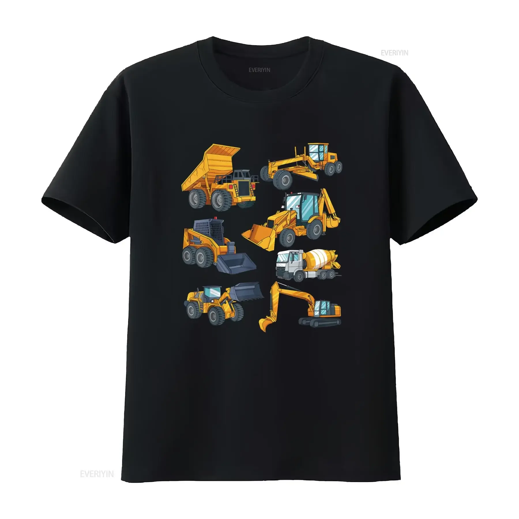 Construction Vehicles for Boys Dump Truck Bull Dozer T Shirt vintage Washed Top For Everyday Wear Comfortable homme Soft Casual