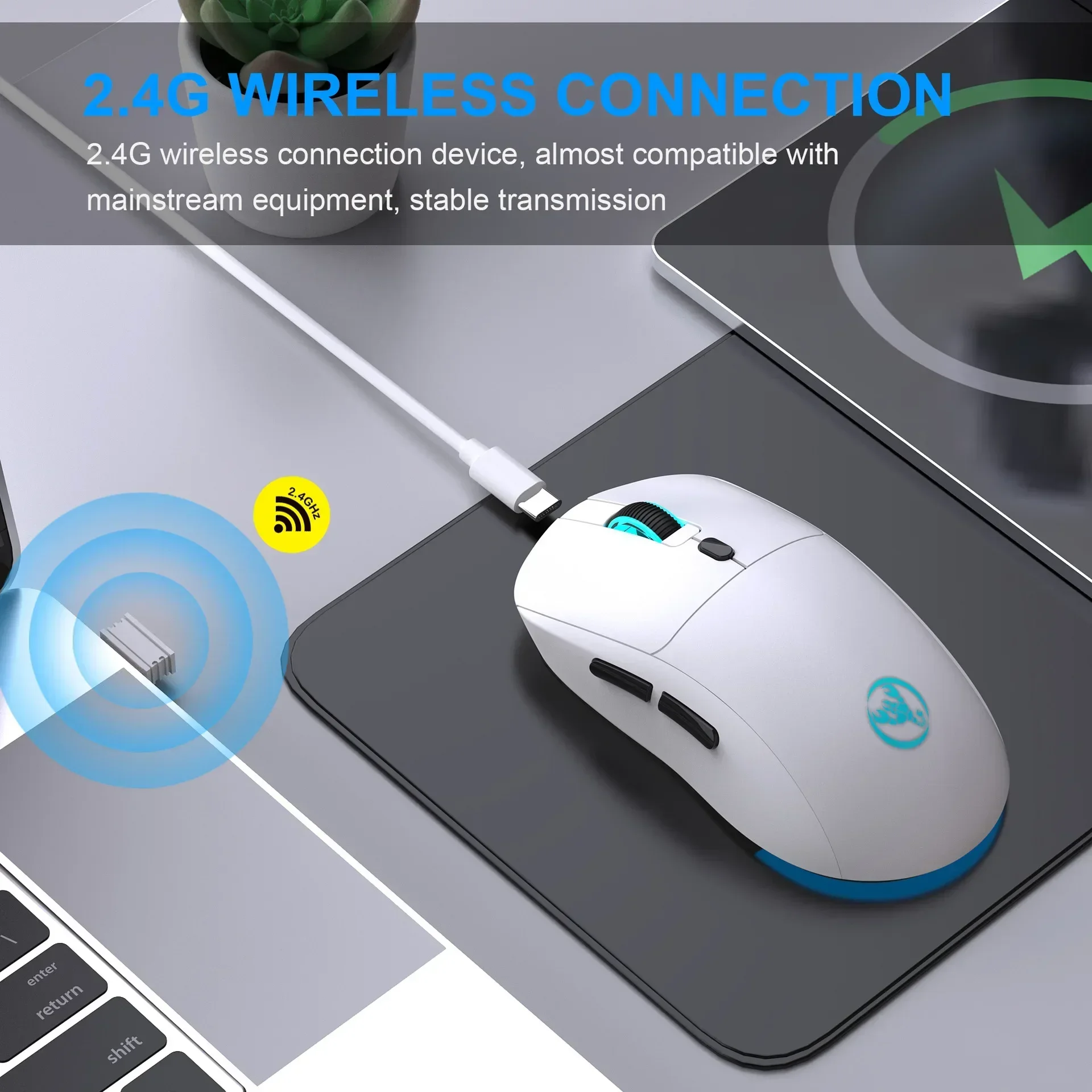 Wireless Mouse PAW3212 Optical IC 650mAh Rechargeable Mouse with 4 Levels of Movement Speed and 6 Adjustable Button Resolutions