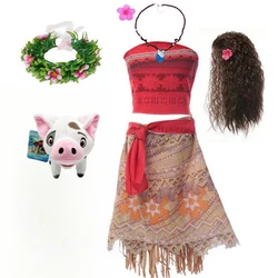 Children Cosplay Moanna Dress Kids Girls Princess Vaiana Clothes Summer Birthday Carnival Party Costume with Necklace Flower Set