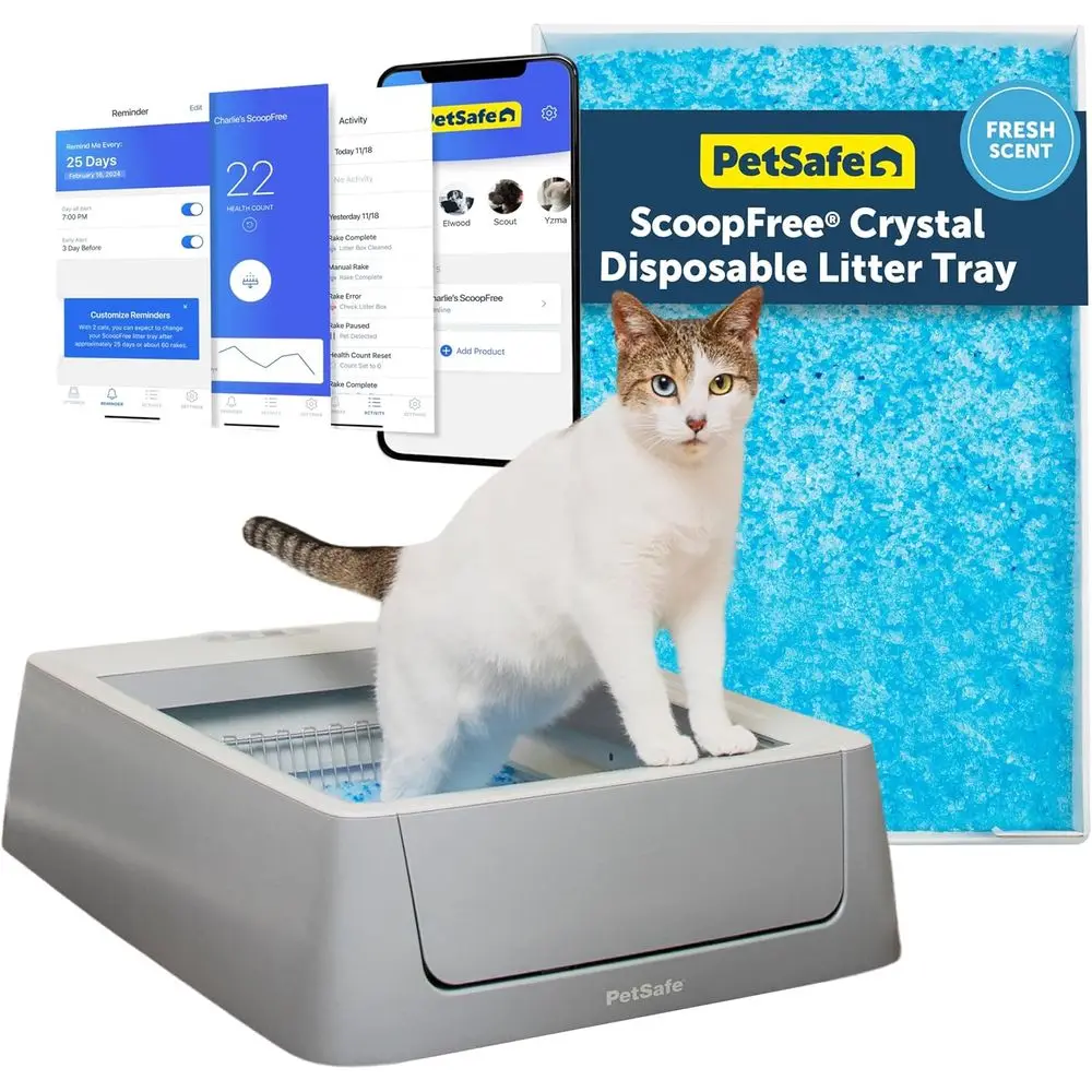 

Автоматический умный лоток для кошек Scoopree Crystal Smart - Открытый лоток с датчиком движения, встроенным счетчиком и приложением - В комплекте 1 контейнер для отходов