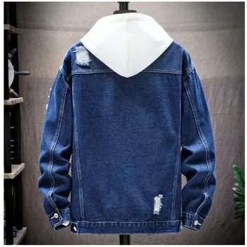 Men Denim Jacket 2025 Ripped Hole Single Breasted Coats Spliced Outerwear Jackets Pockets Casual Loose Washed Distressed 4