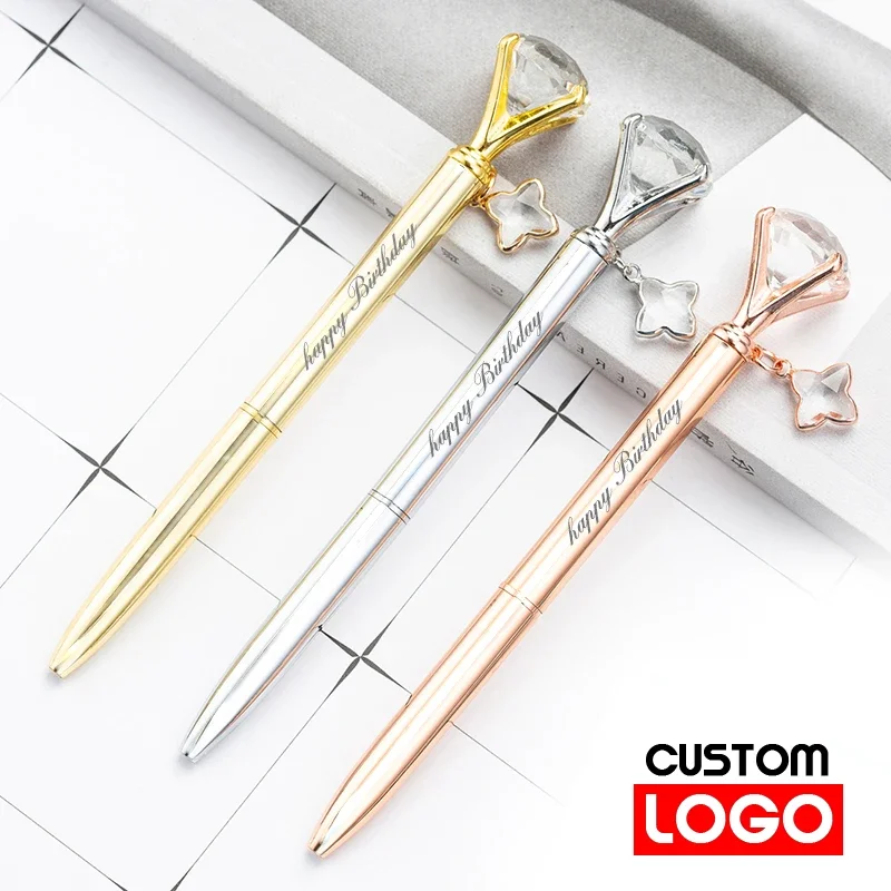 Diamond Metal Ballpoint Pen with Pendant Custom Logo Advertising Pen Lettering Engraved Name Pens School Stationery