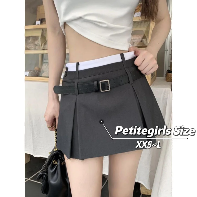 

150cm Petite girls Academy Wind Pleated Midi Skirt Women's Summer High Waist Slim A-line Short Skirt Pants XS Appear High