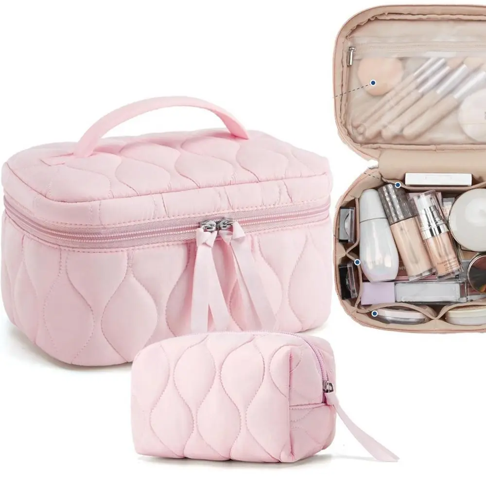 Gifts for Her Quilted Travel Makeup Bag Puffy Large Wide-Open Cosmetic Bags Travelling Essentials for Women