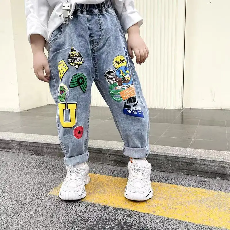 Boys Spring and Autumn Wash Denim Pants 2023 Fashionable New Korean Children\'s Spring And Autumn Versatile Baby Casual Pants