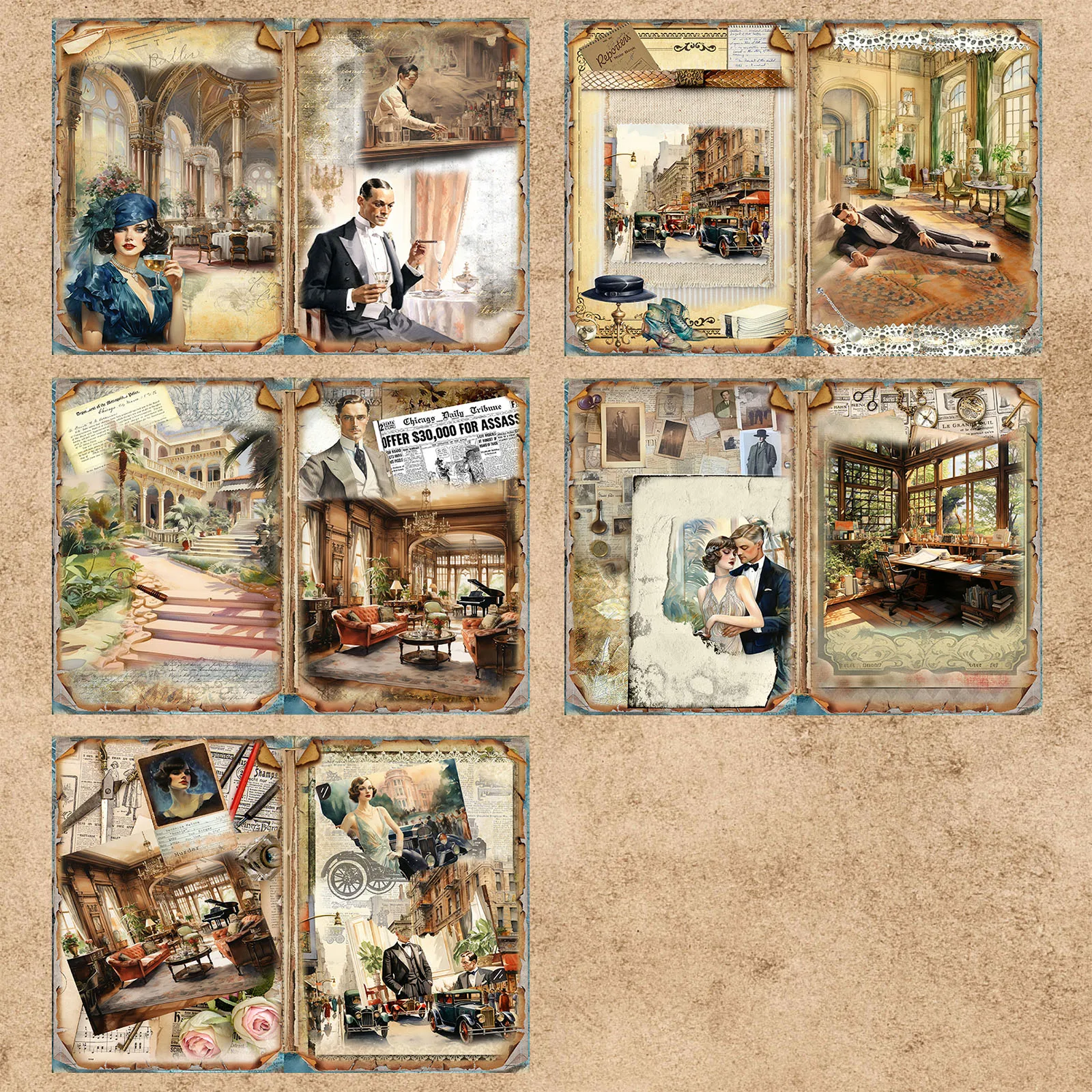 15 Sheets A5 Size Victorian Suit Gentleman Ladies Vintage Car Background Vintage Grunge Journal Planning Scrapbooking view 3