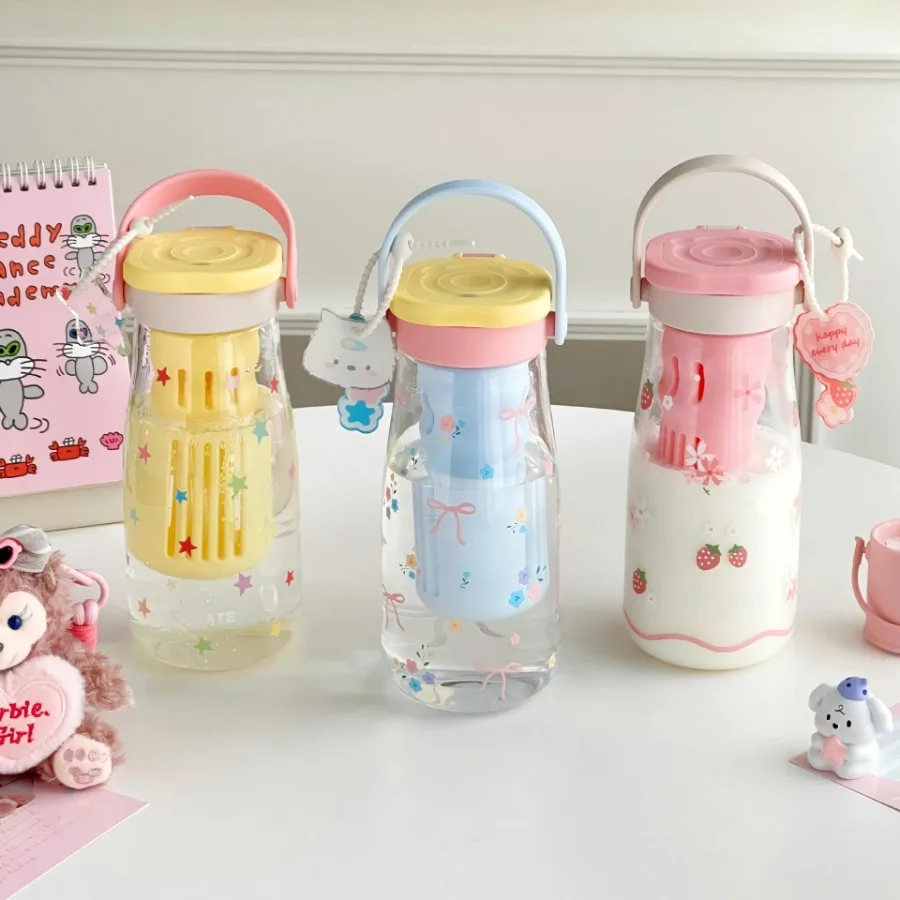 

Простая чашка для холодного заваривания чая с милым принтом для девочек, портативная портативная чашка для разделения чая, соломенная высококачественная стеклянная чашка для чая