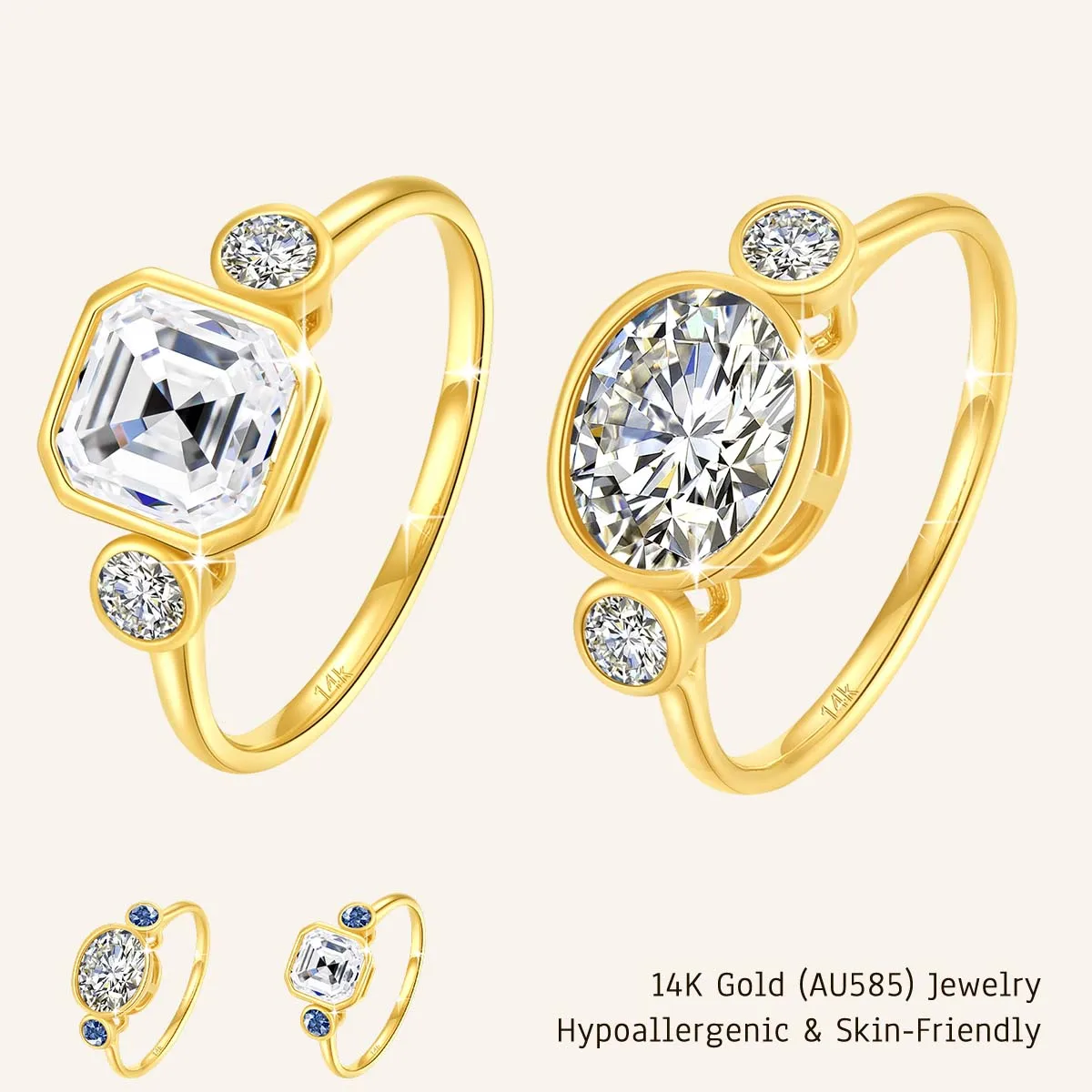 

Золотое обручальное кольцо 14K с 3 камнями из муассанита, огранка Ашер 2 карата, сертификат GRA, цвет D, чистота VVS1, ювелирное украшение на День святого Валентина для неё