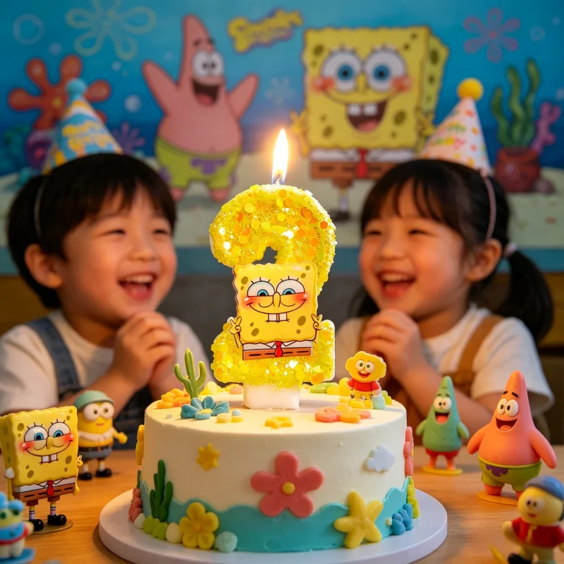 Anime Spongebob Kerze Nummer 0-9 Kinder Geburtstagstorten-Dekoration Niedliche Party-Accessoires Geschenke