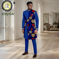 Men`s Suit Embroidery Single Button Print Blazer and Trousers 2 Piece Set Traditional Attire African Clothes with Brooch 2416052