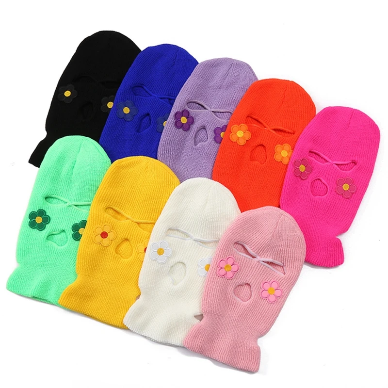 Embroidery Flower Balaclava Three-hole Ski Mask Mask Full Face Mask Winter Mask Special Gifts for Adult