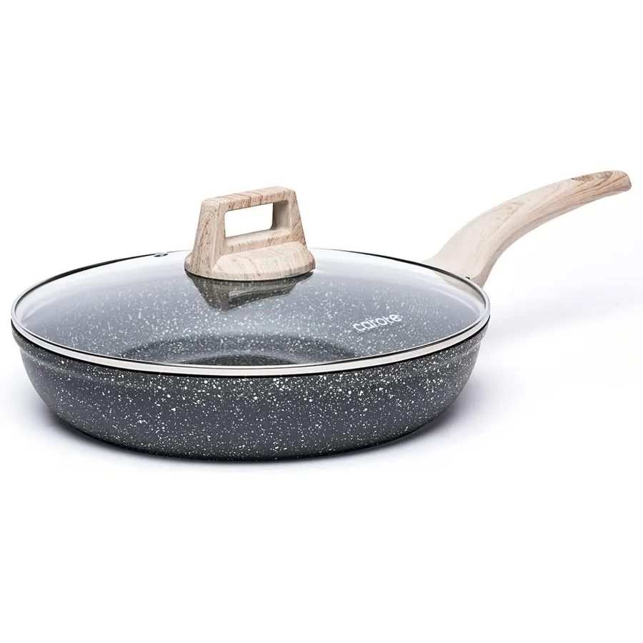 

10Inch NonStick Granite Frying Pan with Glass Lid for Perfect Egg and Omelet Cooking PFOAFree Stone Cookware Ideal for Daily Ki