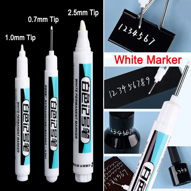 

3Pcs Set 0.7mm 1.0mm 2.5mm White Color Permanent Paint Oily Marker Pen For Tyre Wood Glass Leather Metal Ceramic Art Graffiti