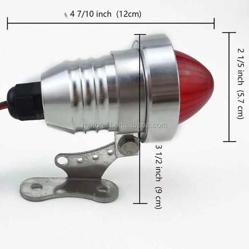 Motorcycle Customized Bullet Vintage Taillight 12V LED Red Glass Tail Brake Light(Chrome)