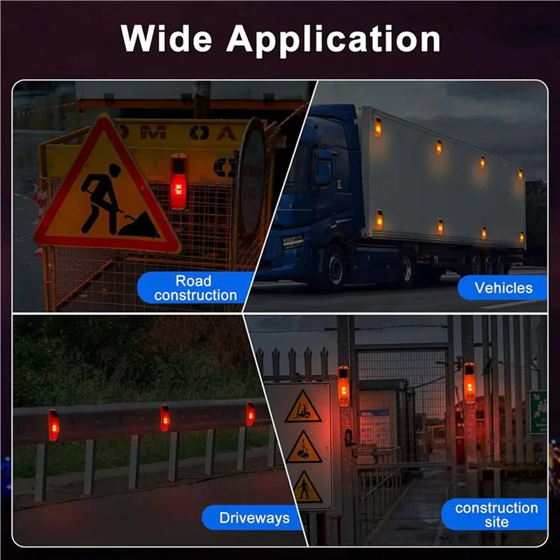 ABZC-Solar Warning Lights, Bright Solar Strobe Lamp Magnetic Base, Waterproof LED Beacon Safety Light Outdoor 16 Pack Red