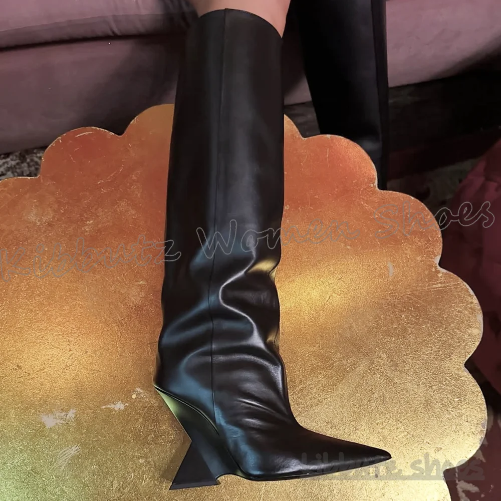

Boots Knee High Strange Heels Pointed Toe Leather Solid Color Spicy Girls Fashion Novelty Sexy Elegant Comfortable Shoes Newest