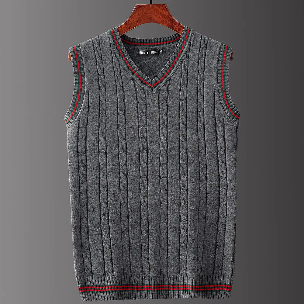 

Men Sweater Vests Contrast Color V-neck Casual Loose All-match Daily Male Jumpers Sleeveless Knitting Fashion Retro Vest G02