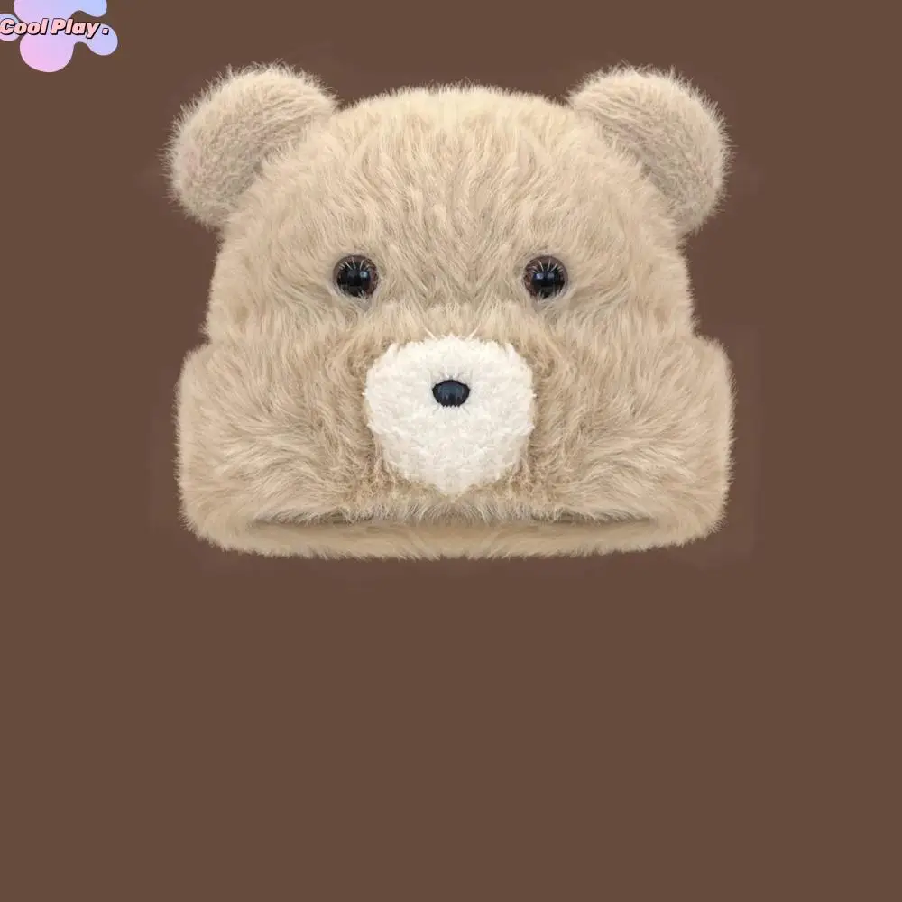 

Autumn Korean Cute Bear Ear Hat Warm Plush Pompom Beanie Cap Ear Protection Casual Faux Fur Pullover Hat Girls