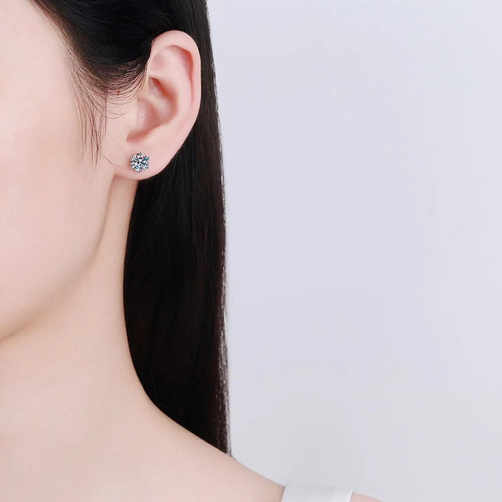 ICEBLING Moissanite Stud Earrings Sterling Silver D VVS1 Round Cut Lab Diamond Screw Ear Studs For Women