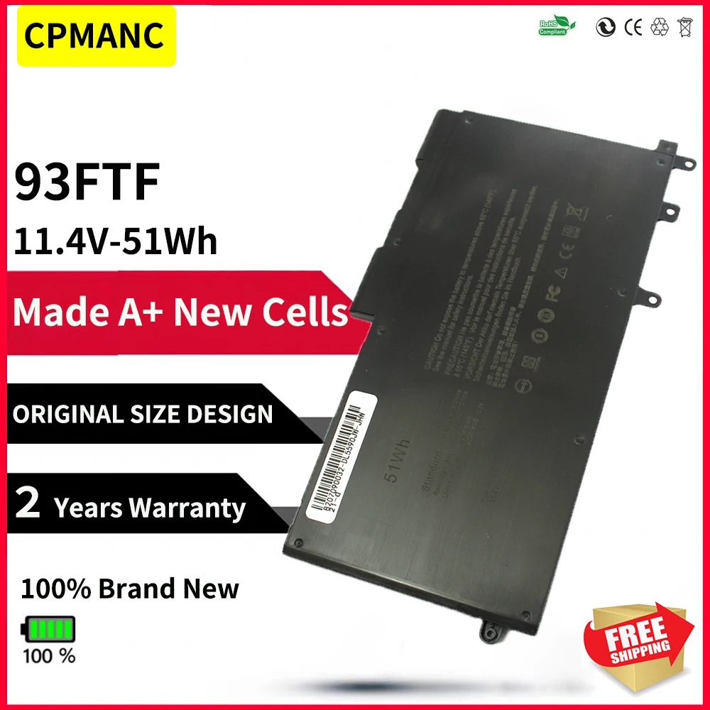 

CPMANC 93FTF Аккумулятор для ноутбука Dell Latitude 5480 5490 5580 5590 5495 5491 M3520 M3530 E5480 E5490 E5580 E5590 4YFVG 11,4 В 51 Втч