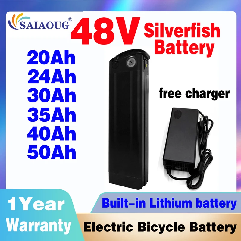 

Silver Fish Electric Bike Battery 48v 20ah 50ah Lithium Battery 13s5p Akku Accu 1500w Bateria De Litio 24V 36V 52V 60V 72V 30AH