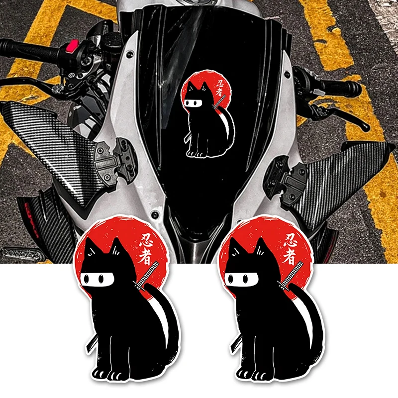 1PC Ninja Cat Funny Motorcycle Stickers Waterproof DIY Motorbike Fuel Tank Fairing Body Vinyl Decals Scooter Accessories Decor