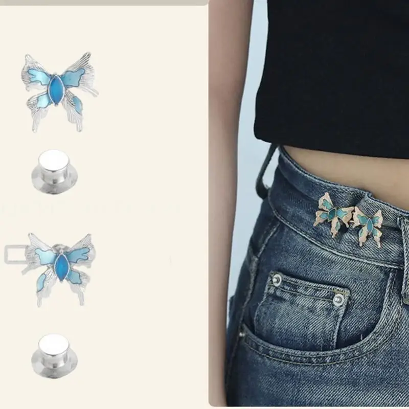 652F Jeans Fastening Buckle Alloy Vintage Butterfly Tighten Button Removable Pin for Loose Pants Jeans Waist Tightener