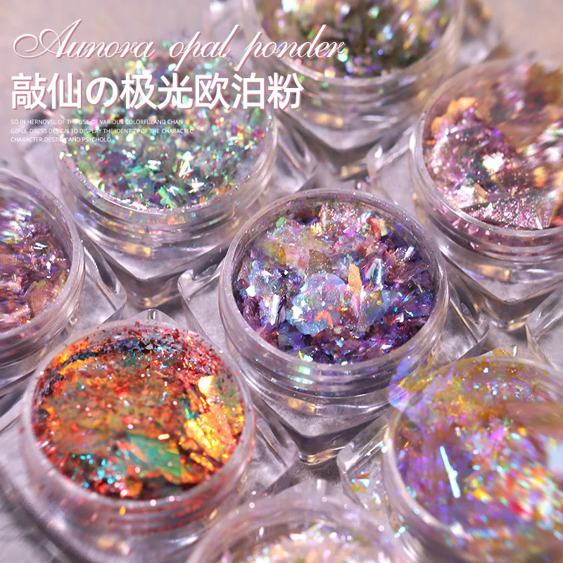 1 box Nail Art Aurora Opal Powder Glitter Gradient Symphony Polarized Sequin Magic Mirror Mica Powder For DIY Nail Decoration