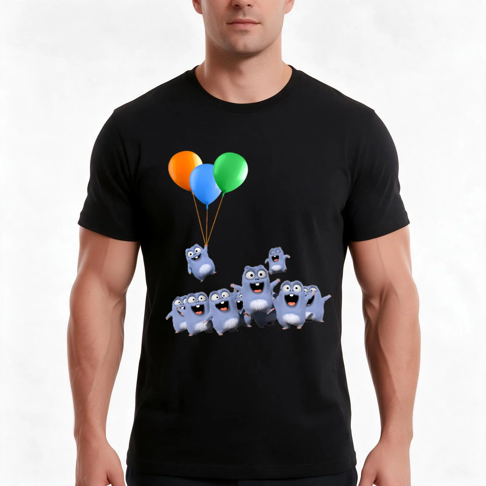 Lemmings Balloon Ride Celebration T-Shirt, Summer Casual Cotton Tee, Oversized Streetwear Tops, Vintage Graphic Print