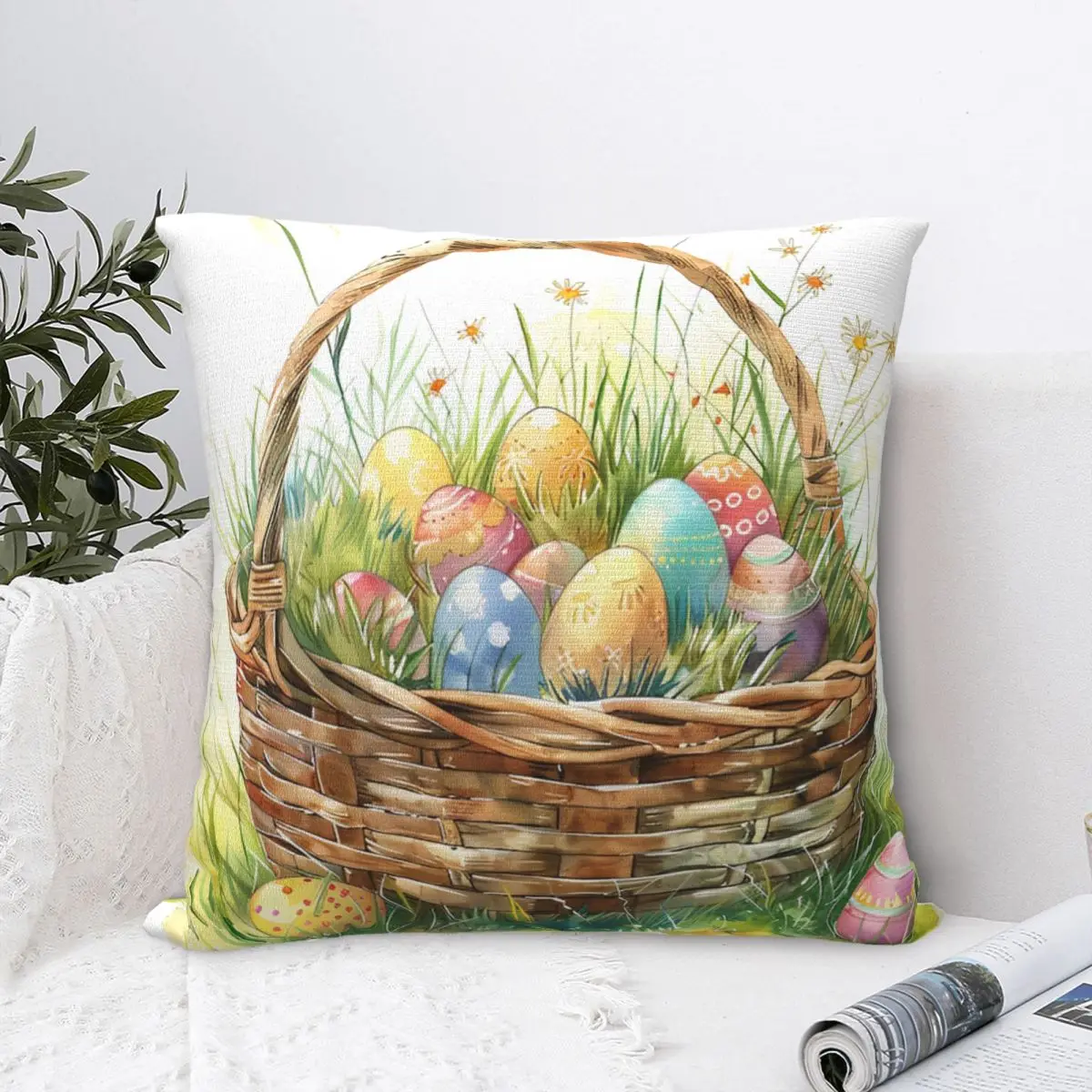

Наволочка Пасхальный кролик Милый кролик с яйцами Чехлы для подушек Ретро трендовая наволочка для стула Диван Украшение дома Наволочки