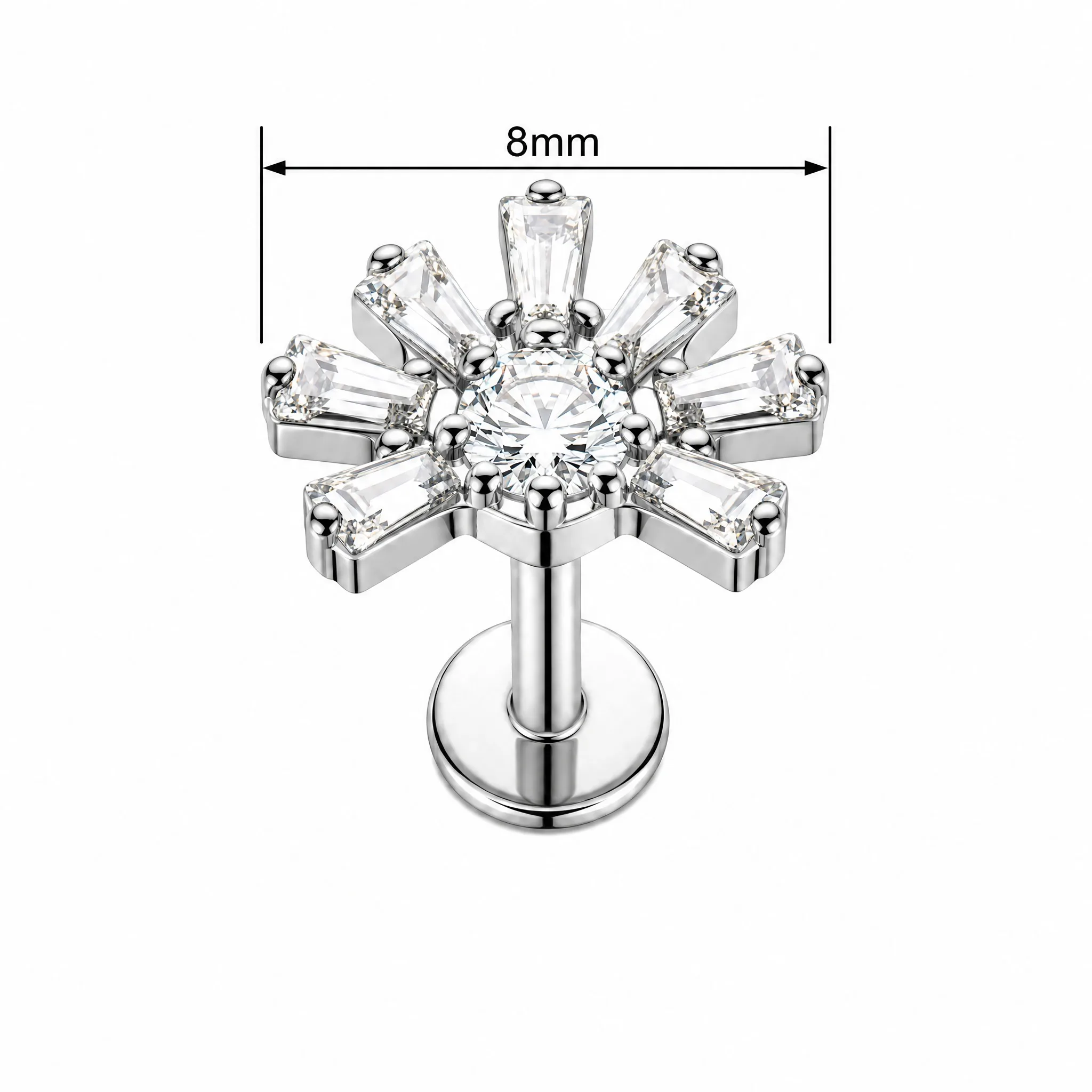 ZOOR ASTM F136 Titan Quadratischer CZ Ohrkletterring Knorpel-Helix-Ohrring 16G Tragus Labret Stud Flache Rückseite Piercing Körperschmuck – Detail 2